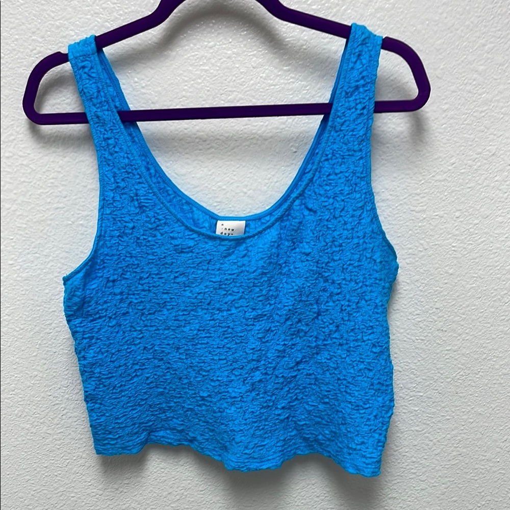 A New Day Women’s Large Turquoise Blue Smocked Textured Crop Tank Top